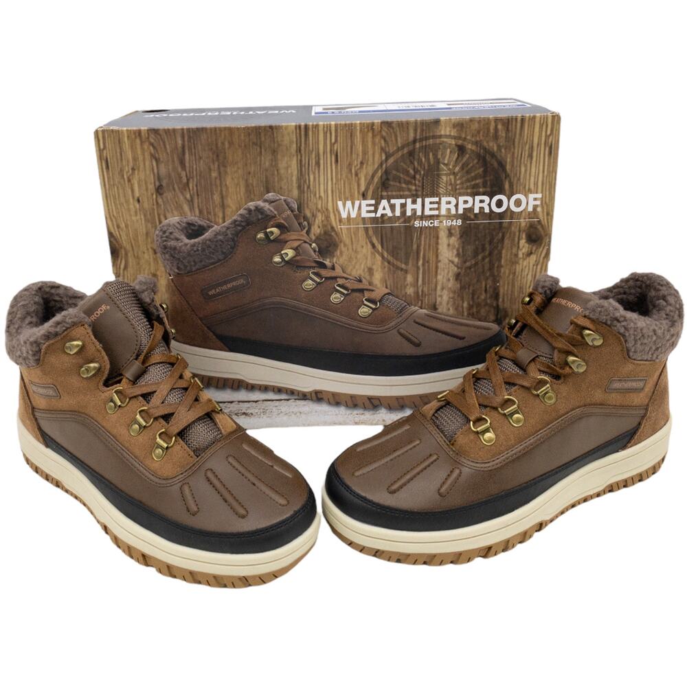 Weatherproof Men's Landon Hi-Top Sneaker Boot Brown Faux Fur Collar Size 10